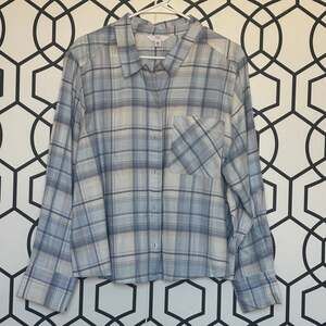 Time and Tru Blue Plaid Flannel Button Down Shirt - Women's XXL